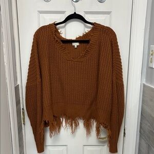 Love J Brown V-Neck Sweater with Chunky Knit